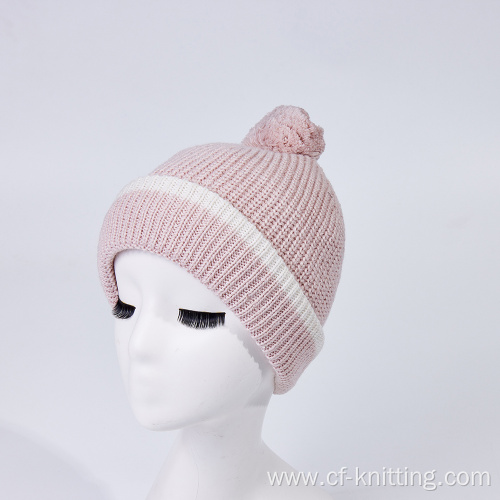 pink color winter beanie hat for women